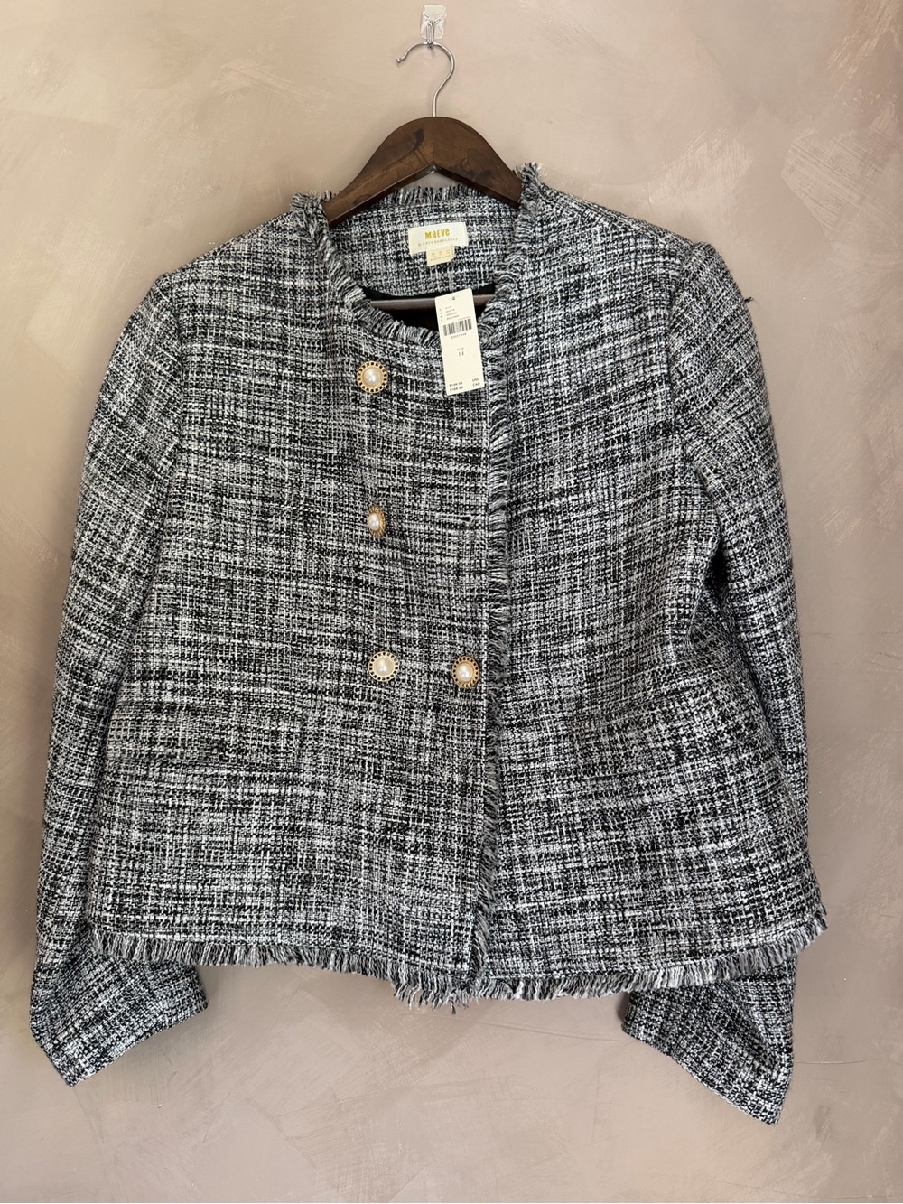 Anthropologie Black and White Tweed Pearl-Button Jacket